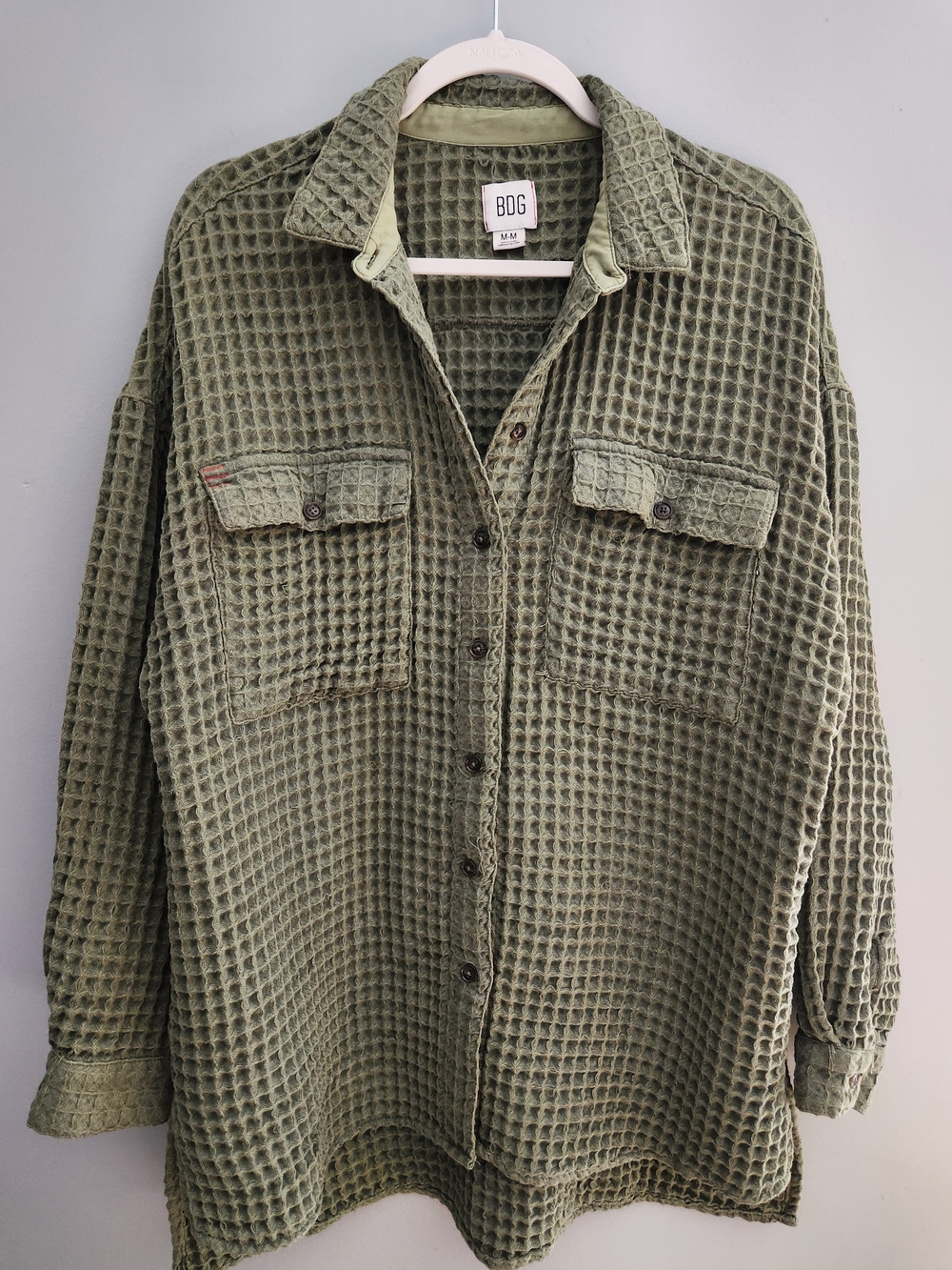 BDG Women's Olive Green Waffle-Knit Button-Down Shirt Size M